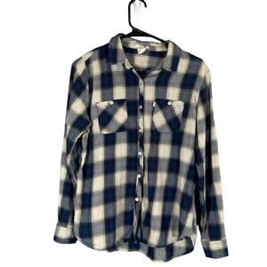 Levi's Blue Plaid Long Sleeve 100% Cotton Button Down Shirt Women Sz M